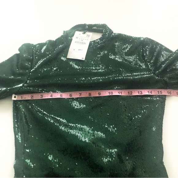 Zara Green Sequin Metallic Long Sleeve Sequin Mini Dress Size M NWT Holiday/NYE - Picture 9 of 15